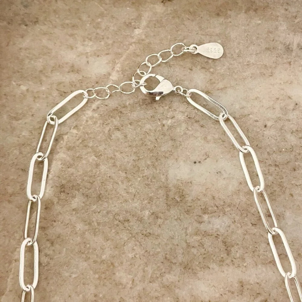 925 Sterling Silver Paperclip Necklace Minimalist Stacking Layer Necklace - Picture 5 of 6